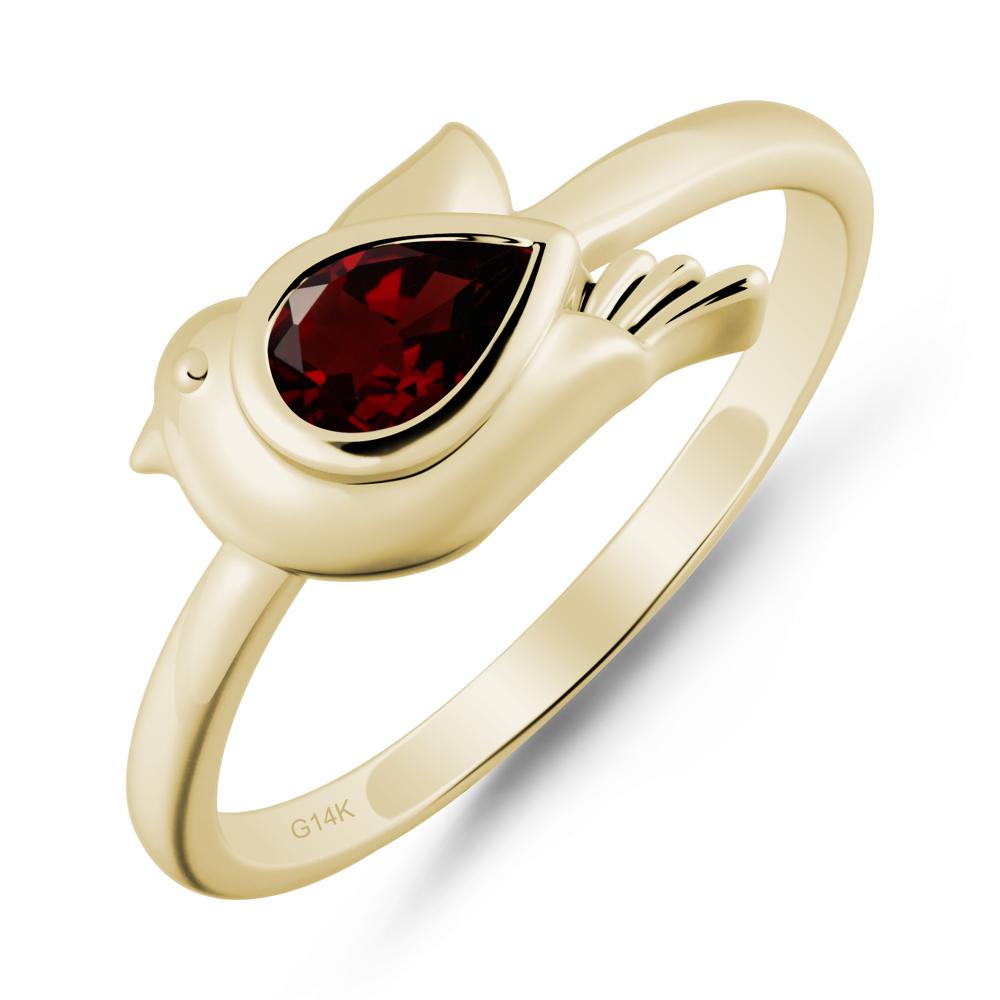 Cute Pigeon Shaped Garnet Ring - LUO Jewelry #metal_14k yellow gold