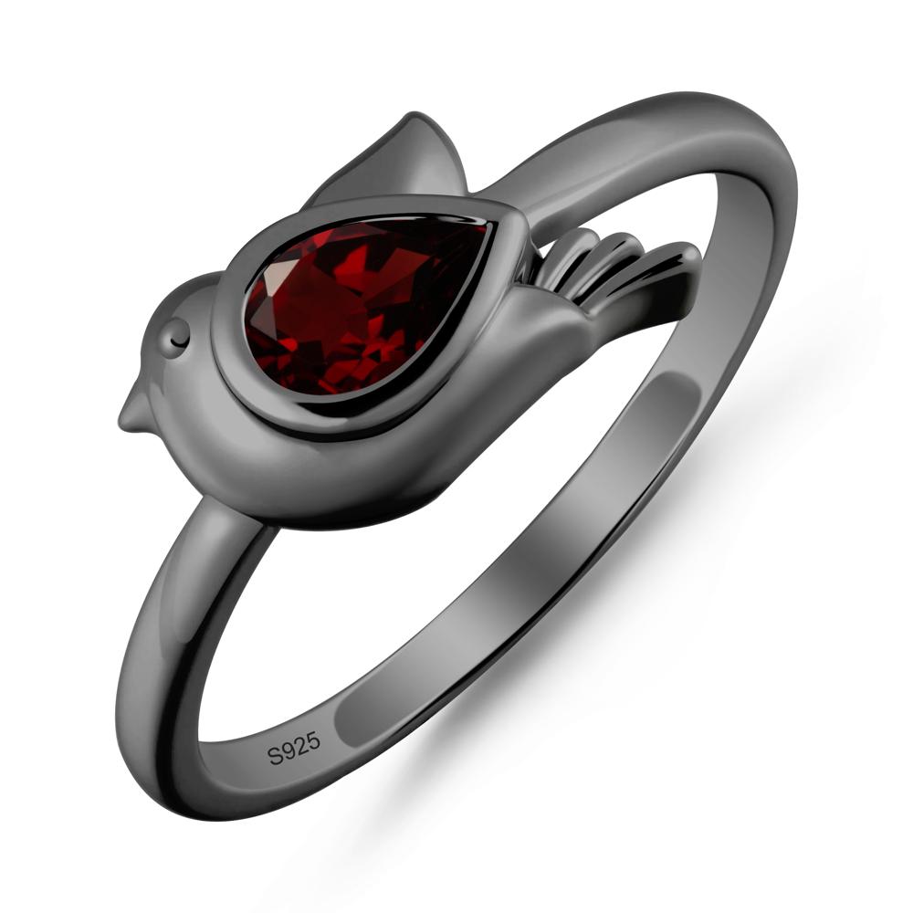 Cute Pigeon Shaped Garnet Ring - LUO Jewelry #metal_black finish sterling silver