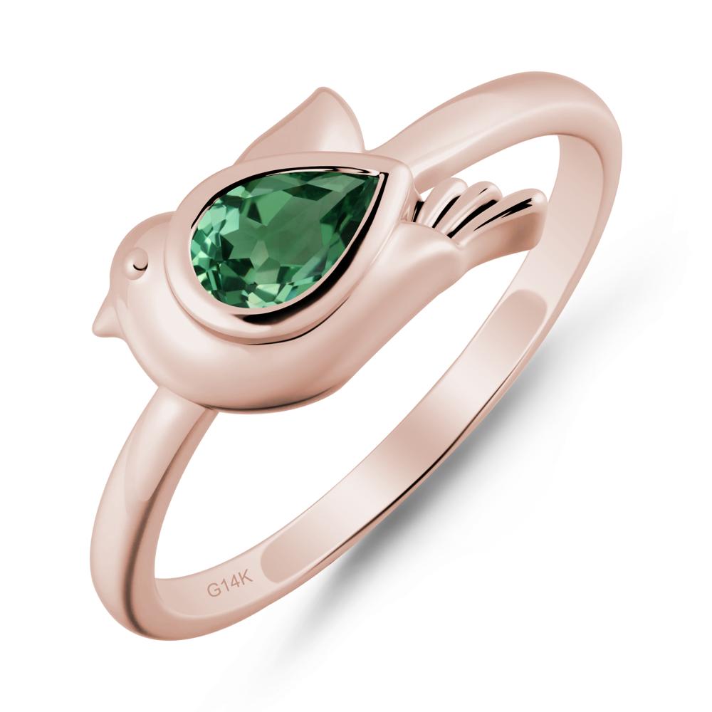 Cute Pigeon Shaped Green Sapphire Ring - LUO Jewelry #metal_14k rose gold