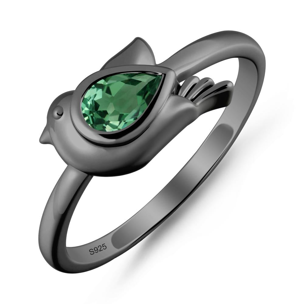 Cute Pigeon Shaped Green Sapphire Ring - LUO Jewelry #metal_black finish sterling silver