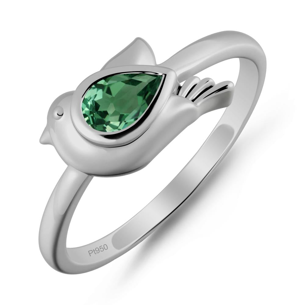 Cute Pigeon Shaped Green Sapphire Ring - LUO Jewelry #metal_platinum
