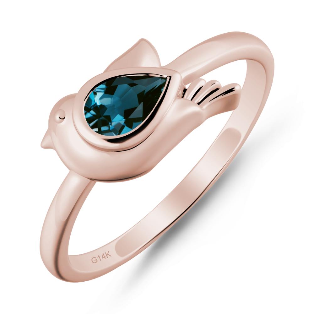 Cute Pigeon Shaped London Blue Topaz Ring - LUO Jewelry #metal_14k rose gold