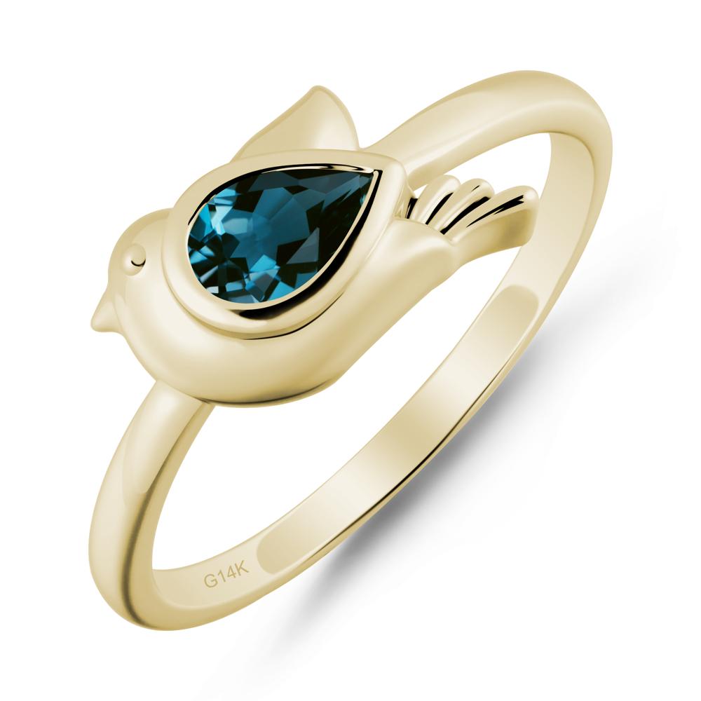 Cute Pigeon Shaped London Blue Topaz Ring - LUO Jewelry #metal_14k yellow gold