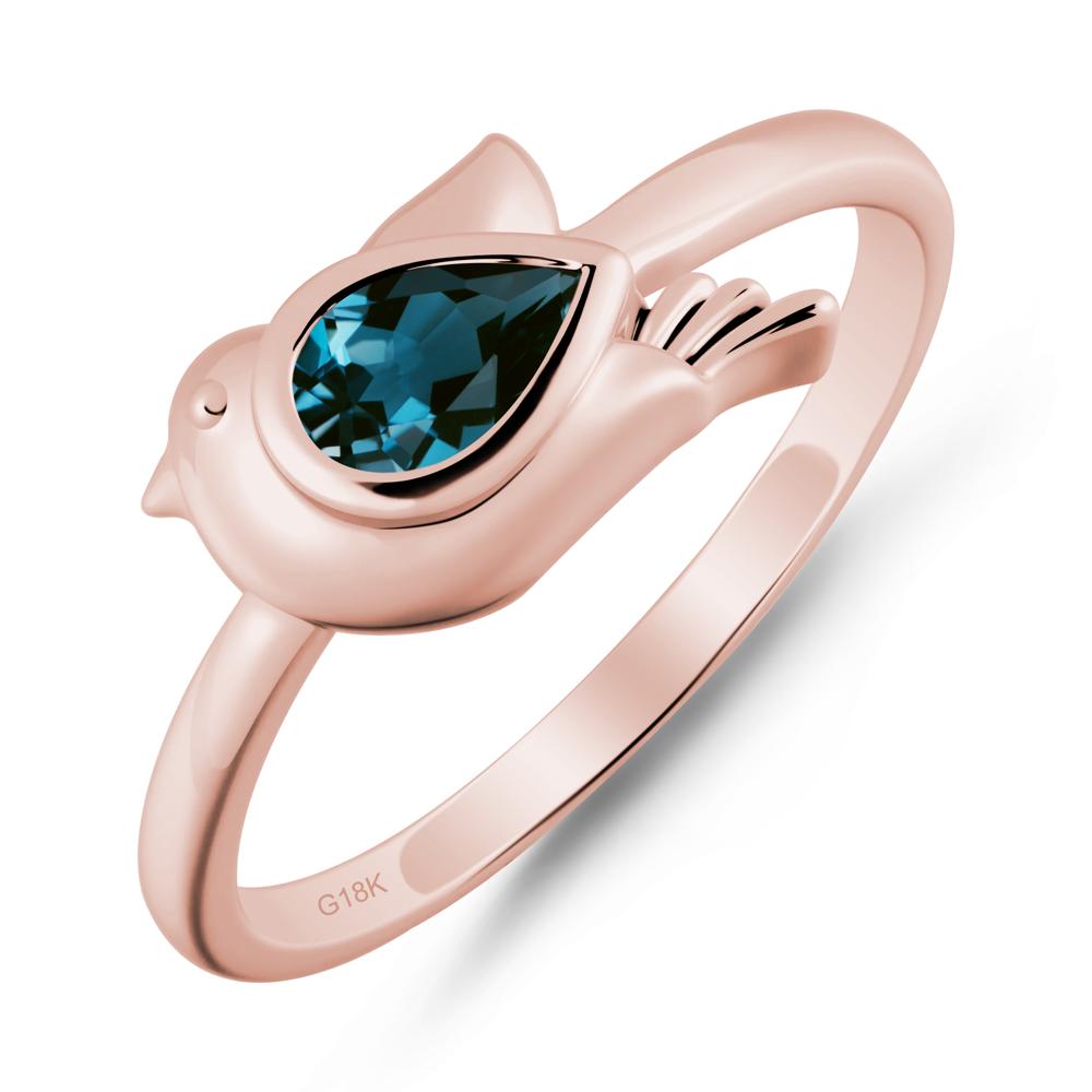 Cute Pigeon Shaped London Blue Topaz Ring - LUO Jewelry #metal_18k rose gold