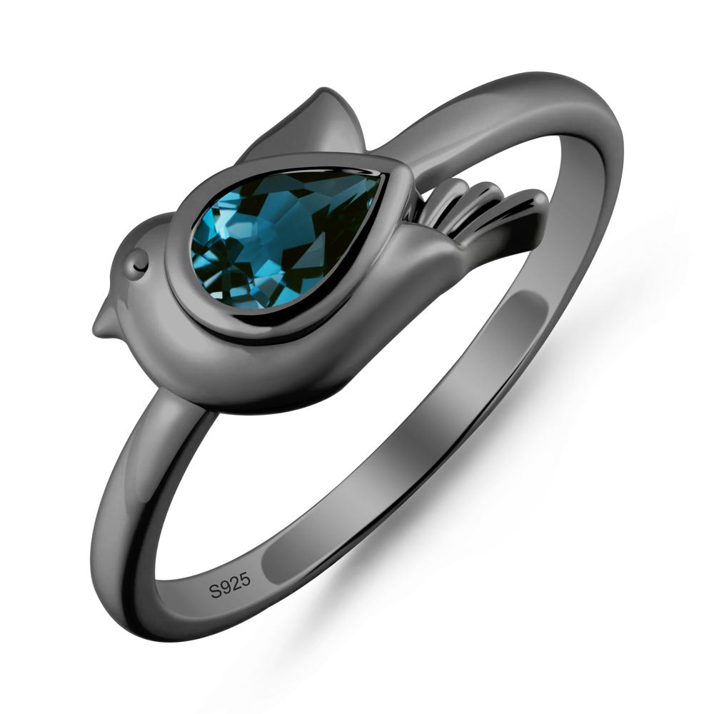 Cute Pigeon Shaped London Blue Topaz Ring - LUO Jewelry #metal_black finish sterling silver