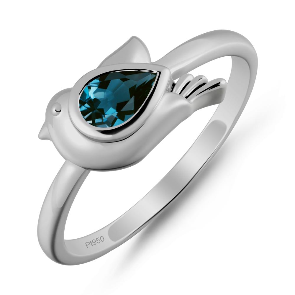 Cute Pigeon Shaped London Blue Topaz Ring - LUO Jewelry #metal_platinum