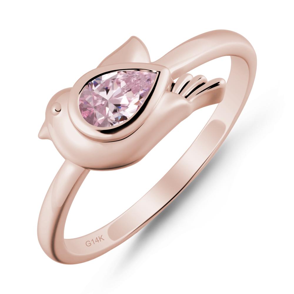 Cute Pigeon Shaped Pink Cubic Zirconia Ring - LUO Jewelry #metal_14k rose gold