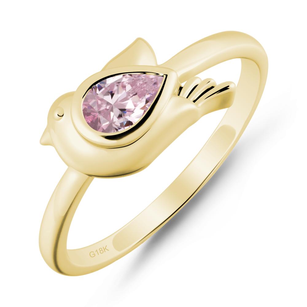 Cute Pigeon Shaped Pink Cubic Zirconia Ring - LUO Jewelry #metal_18k yellow gold
