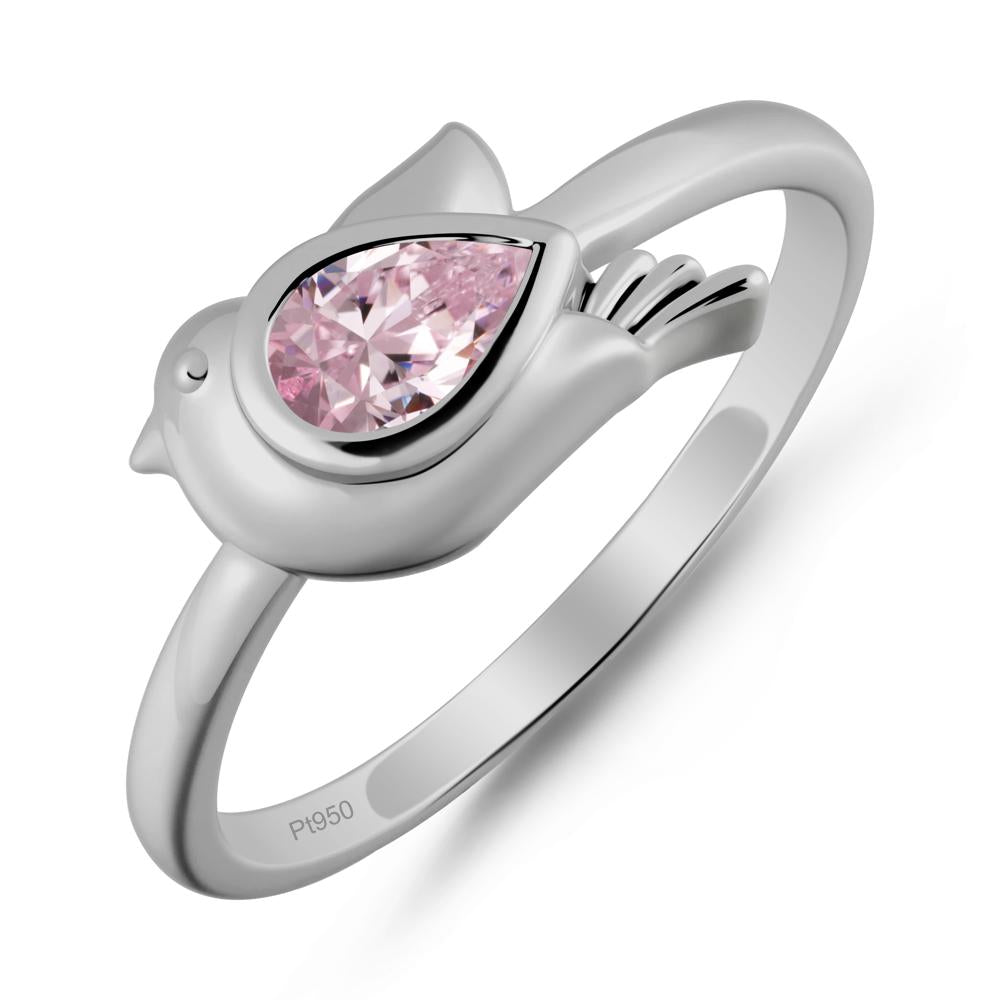 Cute Pigeon Shaped Pink Cubic Zirconia Ring - LUO Jewelry #metal_platinum