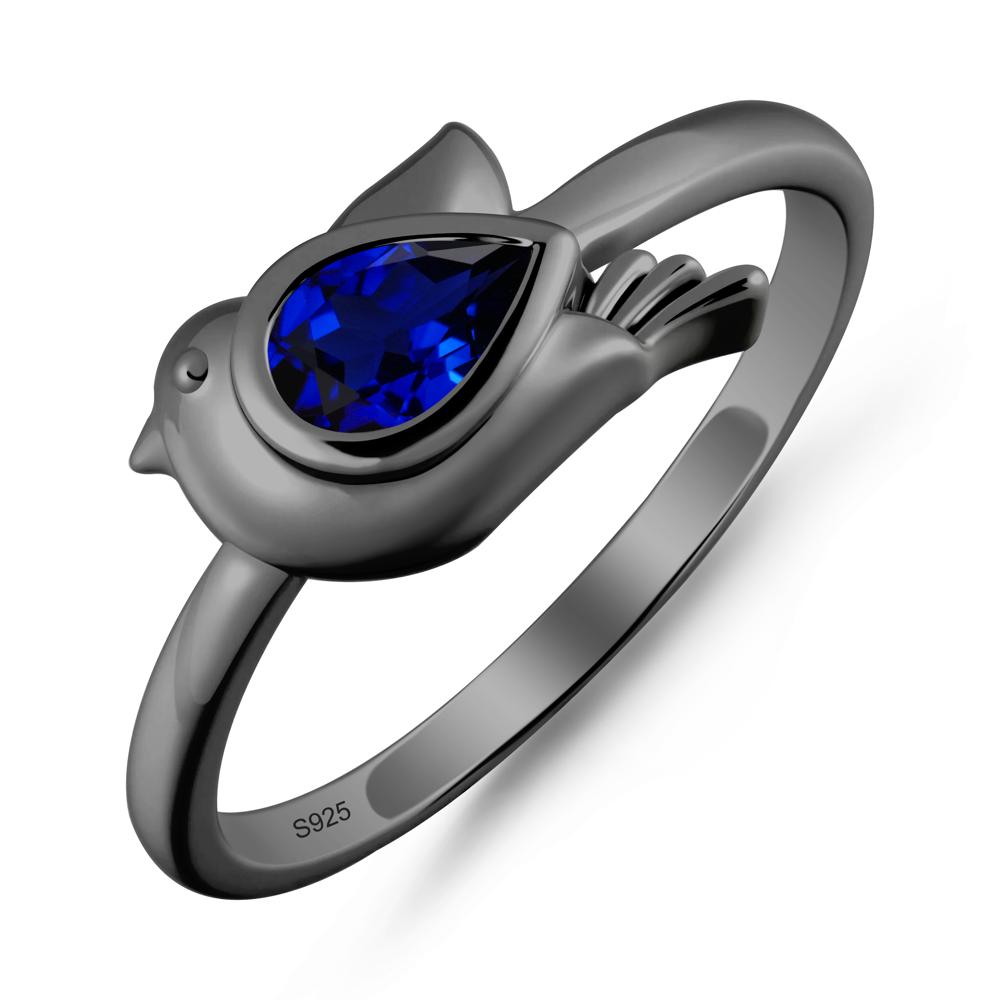 Cute Pigeon Shaped Sapphire Ring - LUO Jewelry #metal_black finish sterling silver