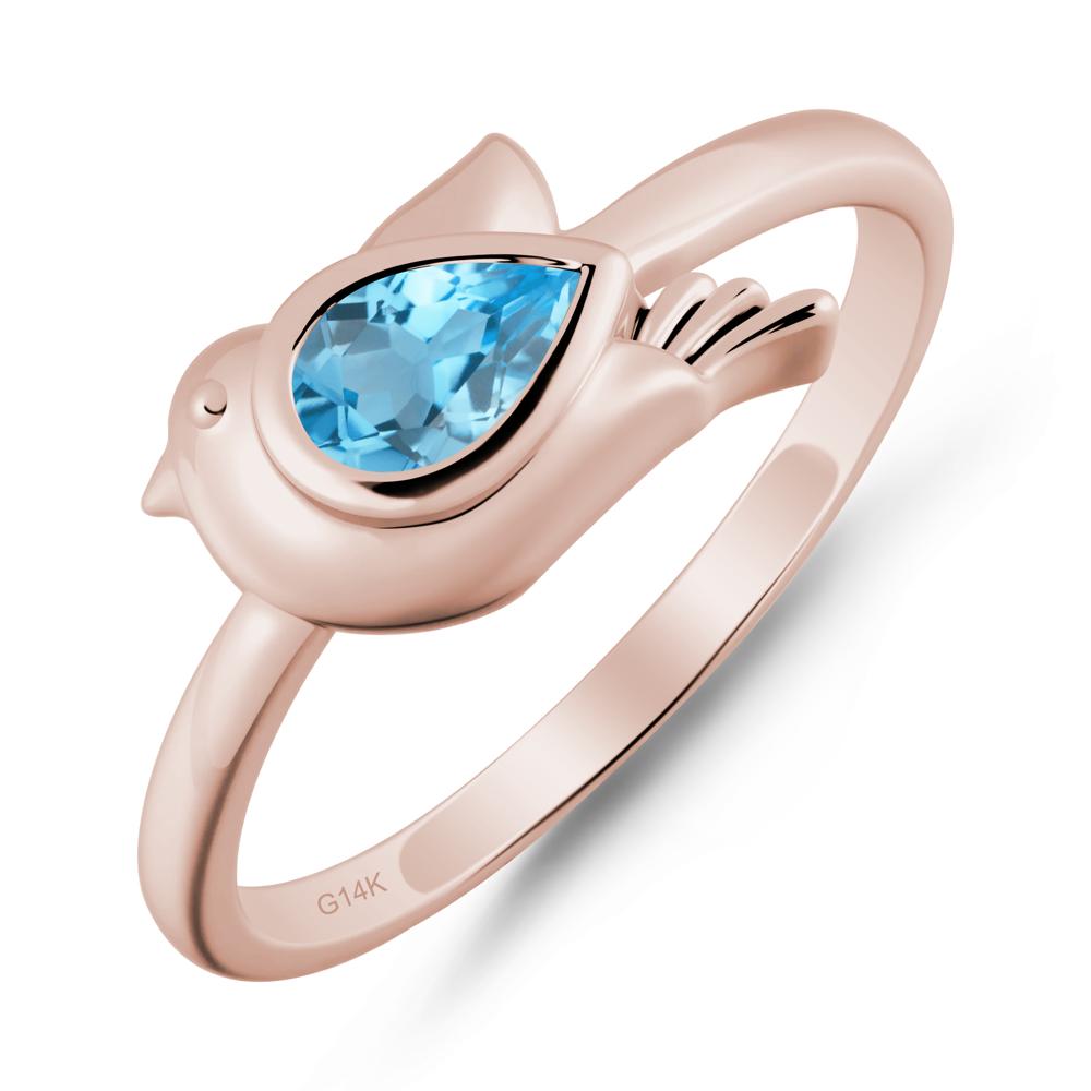 Cute Pigeon Shaped Swiss Blue Topaz Ring - LUO Jewelry #metal_14k rose gold