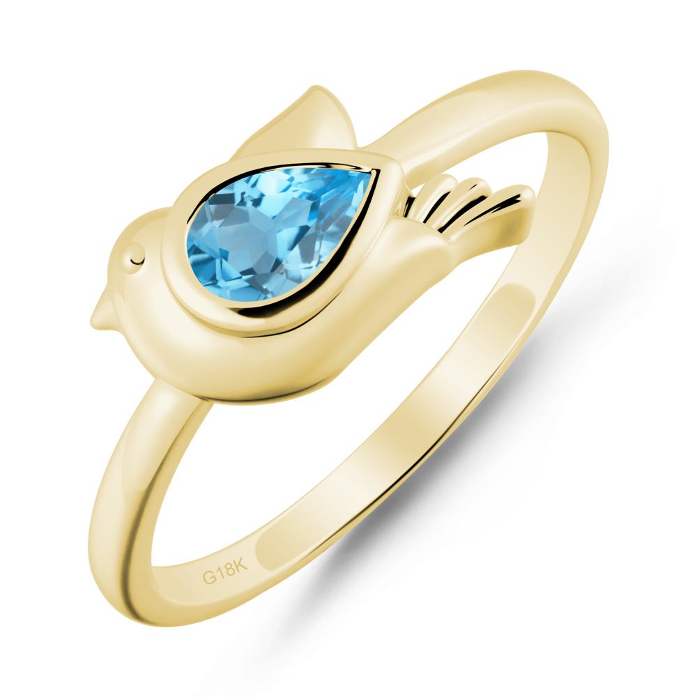 Cute Pigeon Shaped Swiss Blue Topaz Ring - LUO Jewelry #metal_18k yellow gold
