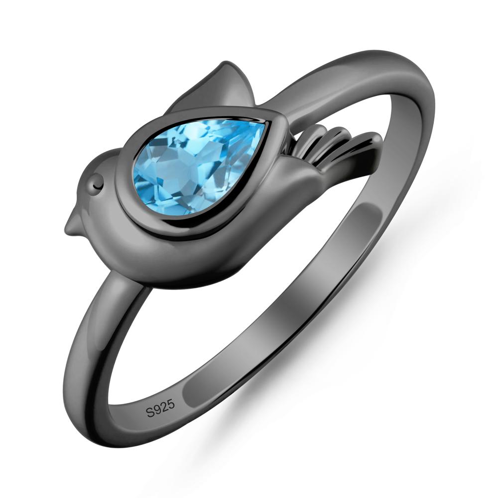 Cute Pigeon Shaped Swiss Blue Topaz Ring - LUO Jewelry #metal_black finish sterling silver