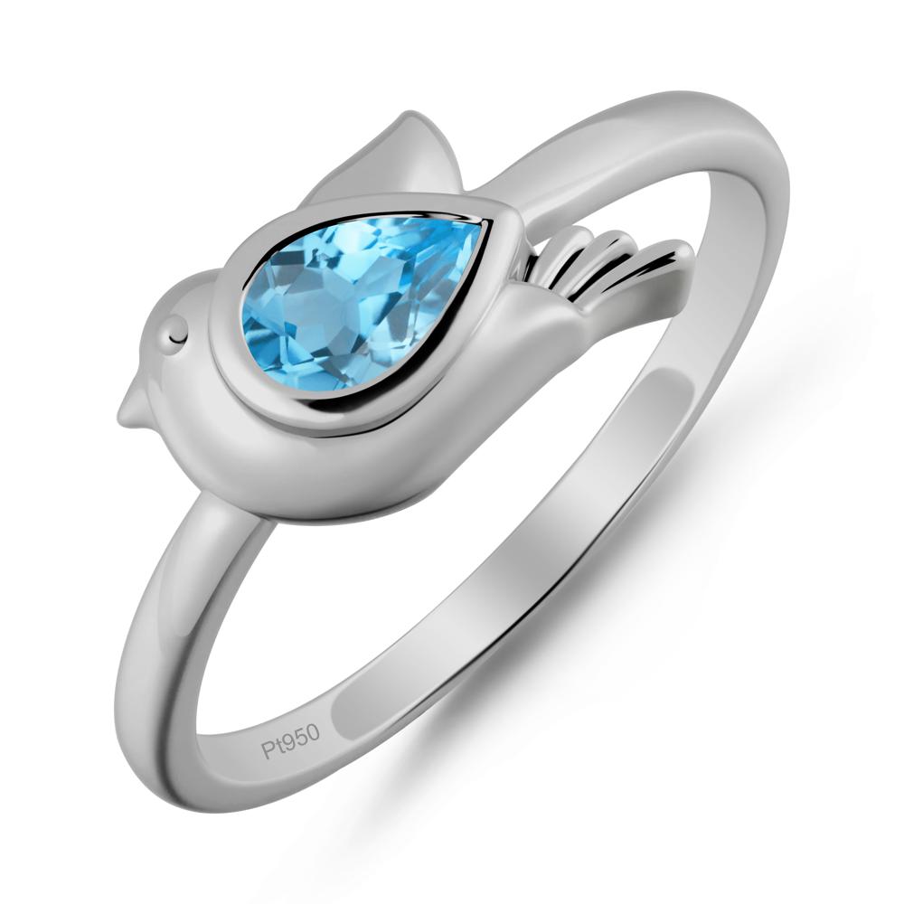 Cute Pigeon Shaped Swiss Blue Topaz Ring - LUO Jewelry #metal_platinum