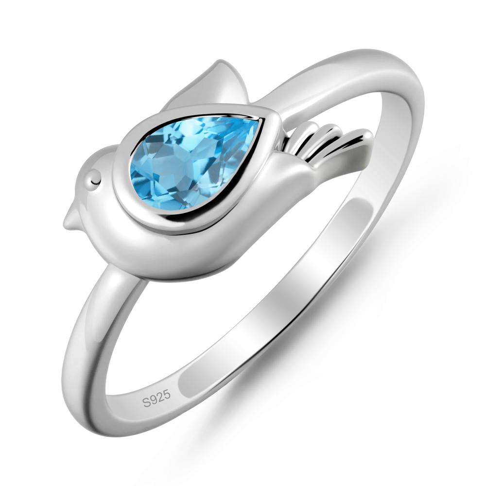 Cute Pigeon Shaped Swiss Blue Topaz Ring - LUO Jewelry #metal_sterling silver