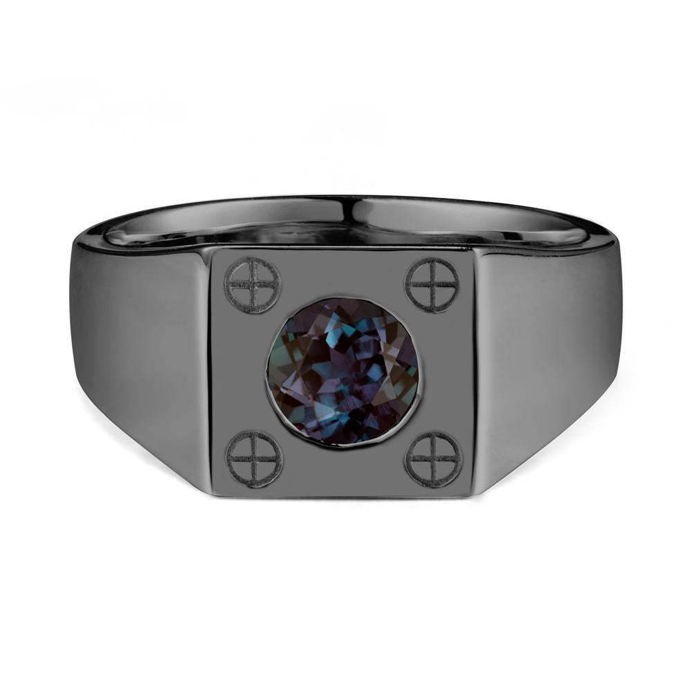 Geometric Wide Band Alexandrite Ring - LUO Jewelry #metal_black finish sterling silver