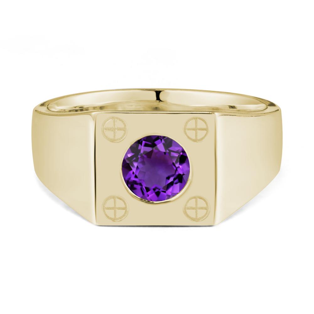 Bezel Setting Round Amethyst Ring for Men - LUO Jewelry #metal_14k yellow gold