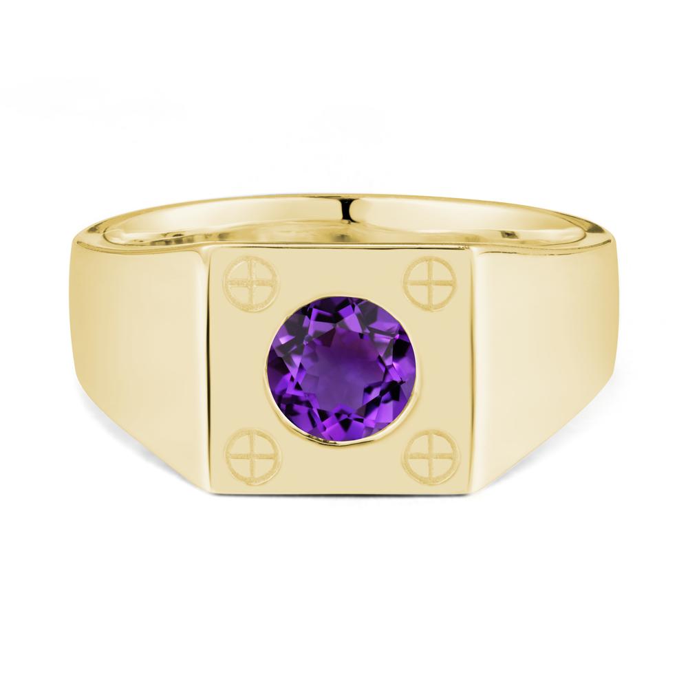 Bezel Setting Round Amethyst Ring for Men - LUO Jewelry #metal_18k yellow gold