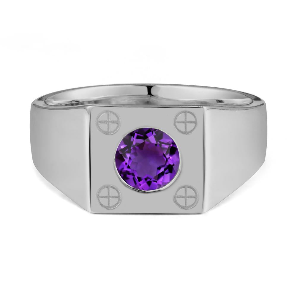 Bezel Setting Round Amethyst Ring for Men - LUO Jewelry #metal_platinum