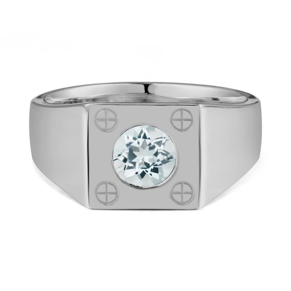 Geometric Wide Band Aquamarine Ring - LUO Jewelry #metal_platinum