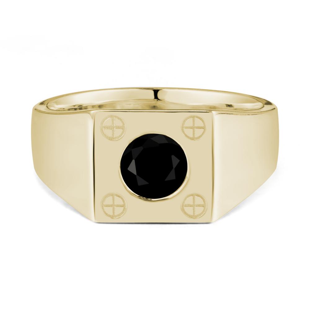 Bezel Setting Round Black Spinel Ring for Men - LUO Jewelry #metal_14k yellow gold