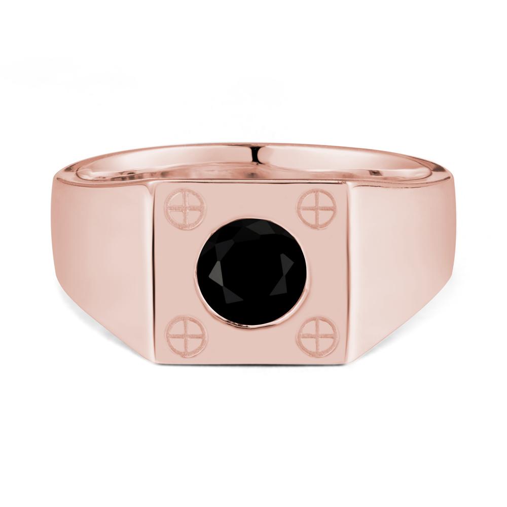 Bezel Setting Round Black Spinel Ring for Men - LUO Jewelry #metal_18k rose gold