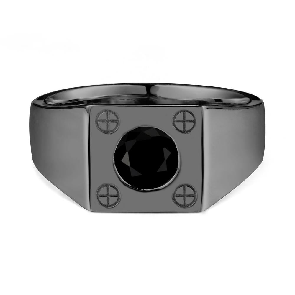 Bezel Setting Round Black Spinel Ring for Men - LUO Jewelry #metal_black finish sterling silver