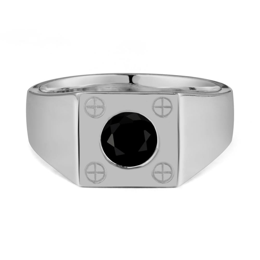 Bezel Setting Round Black Spinel Ring for Men - LUO Jewelry #metal_platinum