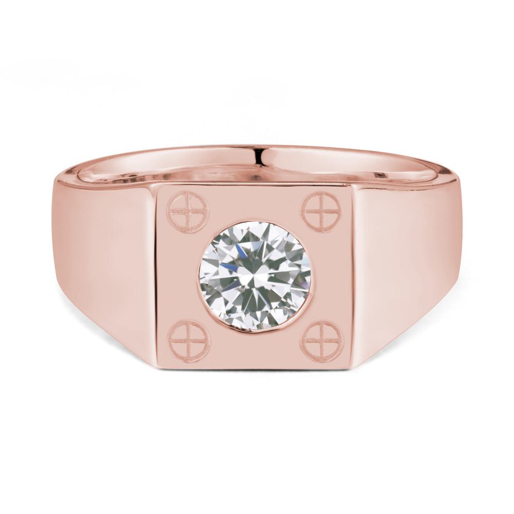 Bezel Setting Round Cubic Zirconia Ring for Men - LUO Jewelry #metal_18k rose gold