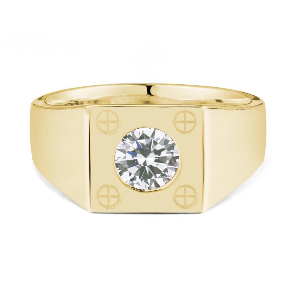 Bezel Setting Round Cubic Zirconia Ring for Men - LUO Jewelry #metal_18k yellow gold