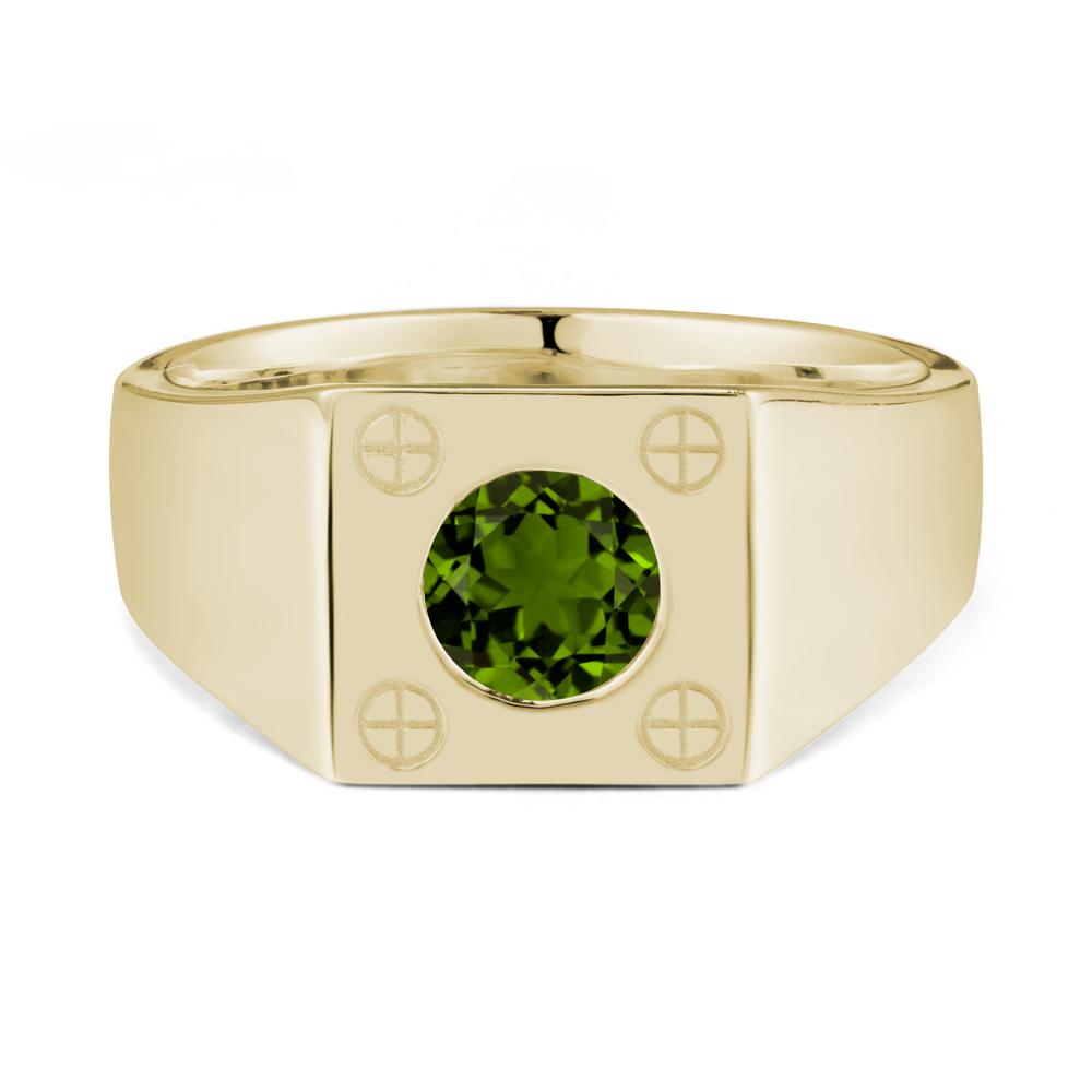 Bezel Setting Round Diopside Ring for Men - LUO Jewelry #metal_14k yellow gold