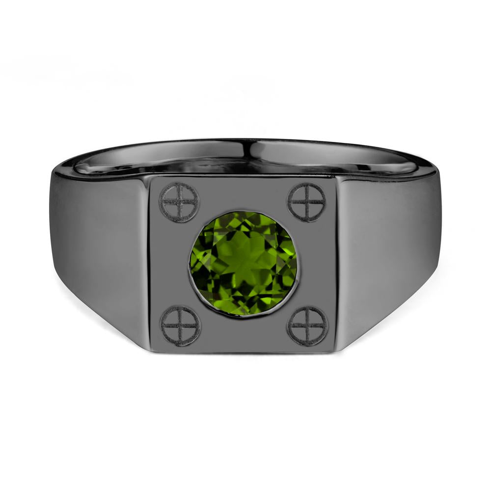 Bezel Setting Round Diopside Ring for Men - LUO Jewelry #metal_black finish sterling silver