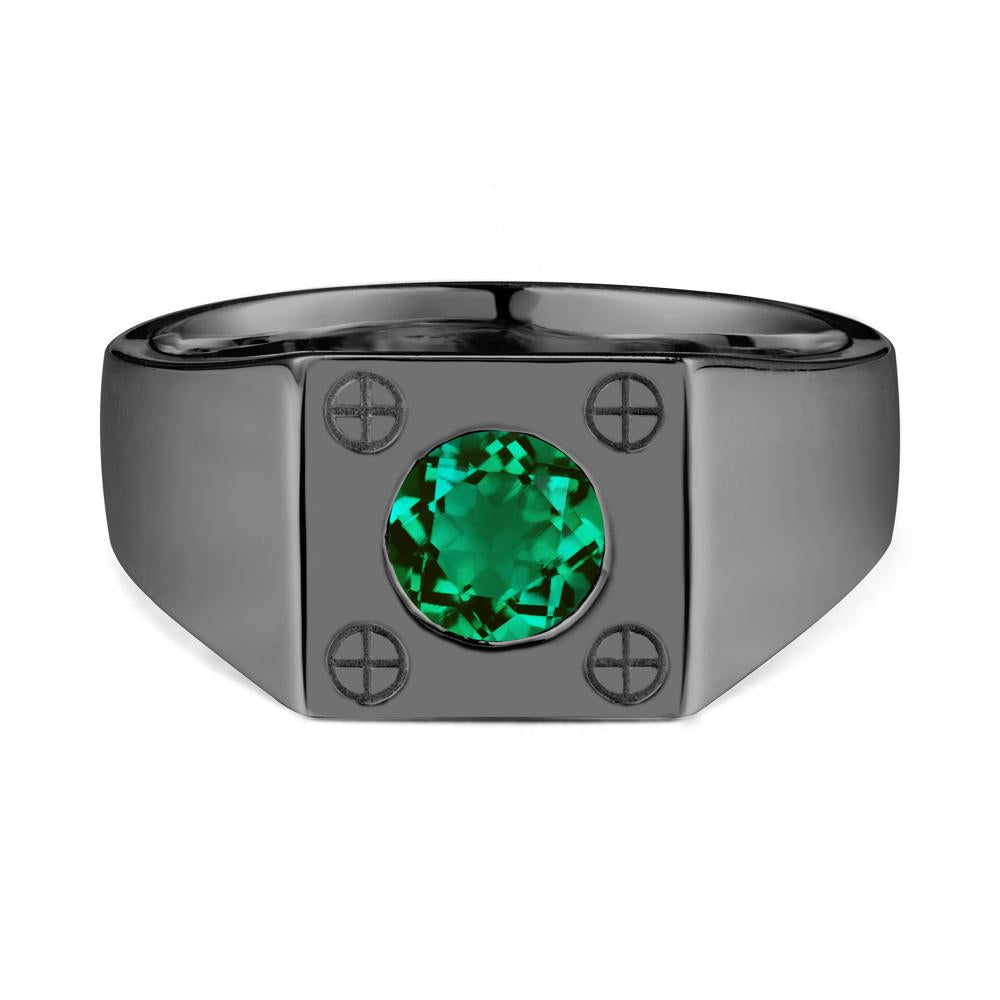 Geometric Wide Band Emerald Ring - LUO Jewelry #metal_black finish sterling silver