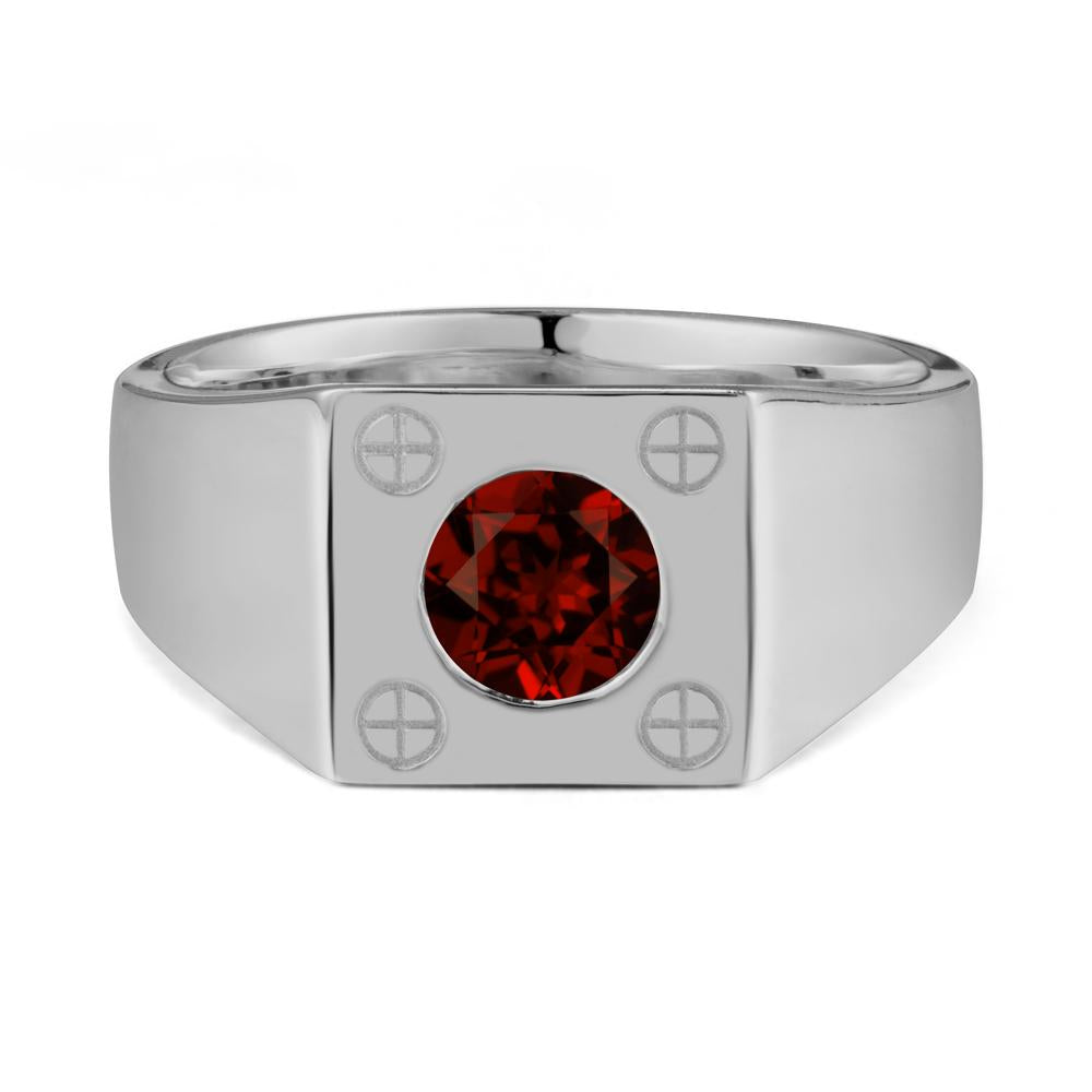 Bezel Setting Round Garnet Ring for Men - LUO Jewelry #metal_platinum