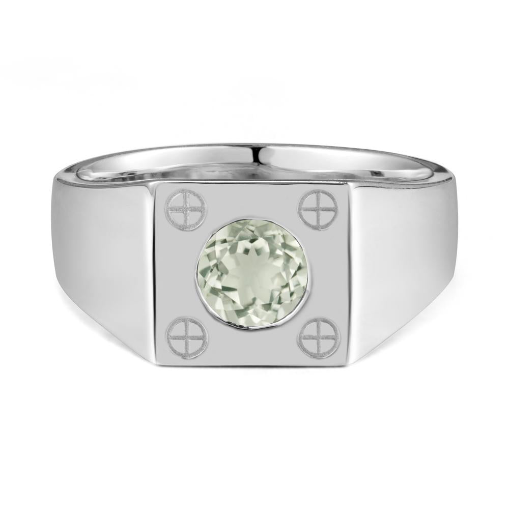 Geometric Wide Band Green Amethyst Ring - LUO Jewelry #metal_14k white gold