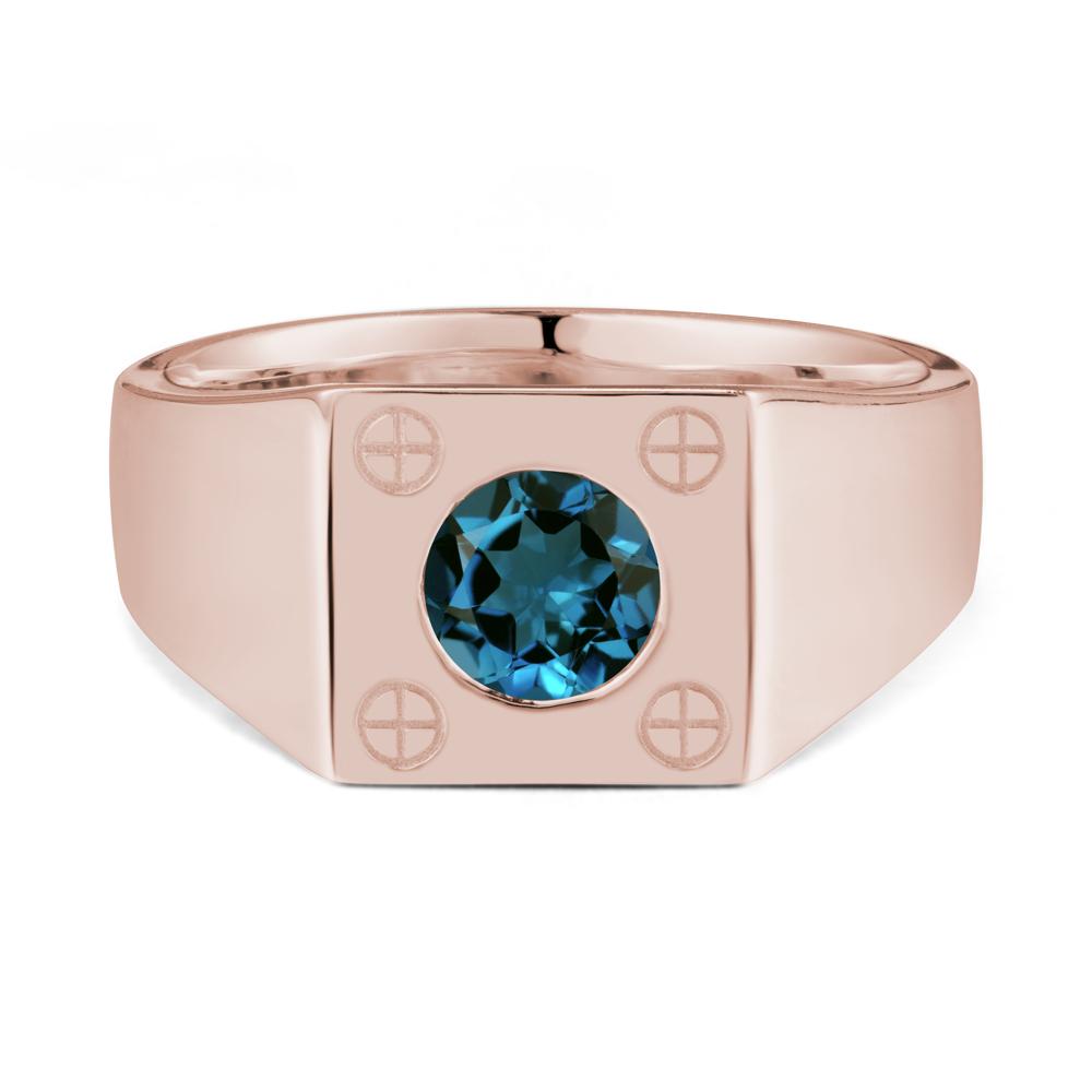 Bezel Setting Round London Blue Topaz Ring for Men - LUO Jewelry #metal_14k rose gold