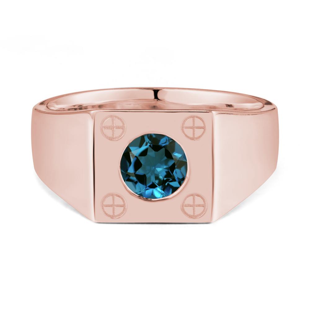 Bezel Setting Round London Blue Topaz Ring for Men - LUO Jewelry #metal_18k rose gold