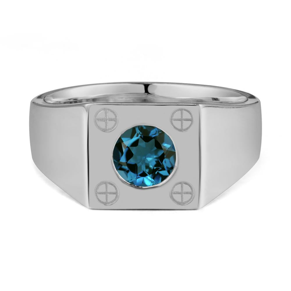 Bezel Setting Round London Blue Topaz Ring for Men - LUO Jewelry #metal_platinum