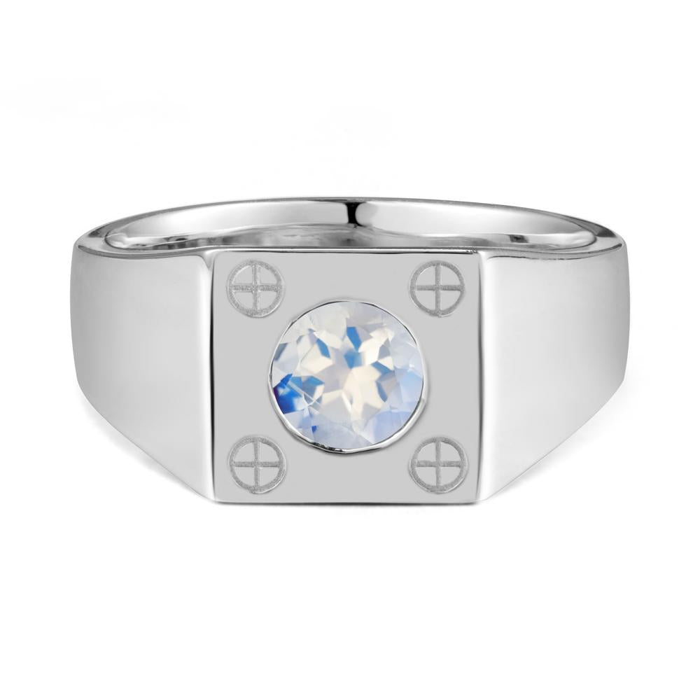 Bezel Setting Round Moonstone Ring for Men - LUO Jewelry #metal_sterling silver