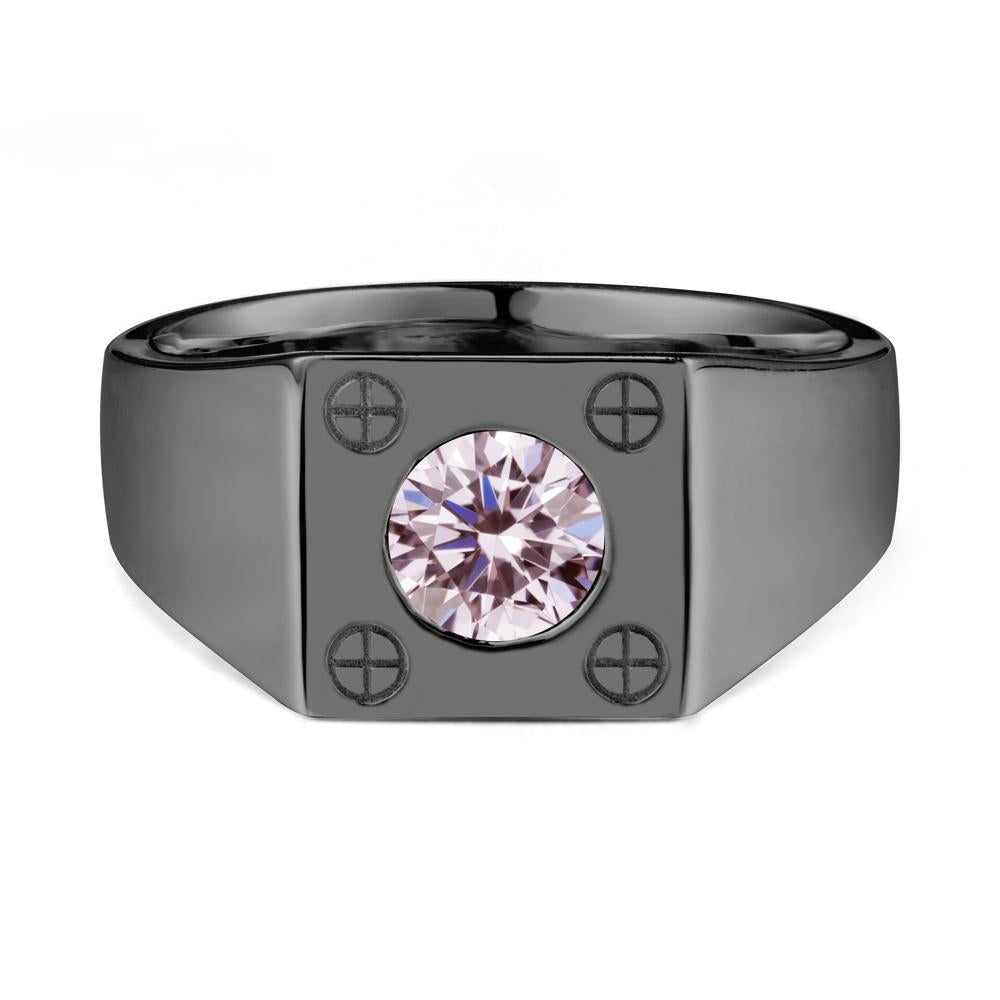 Bezel Setting Round Pink Cubic Zirconia Ring for Men - LUO Jewelry #metal_black finish sterling silver