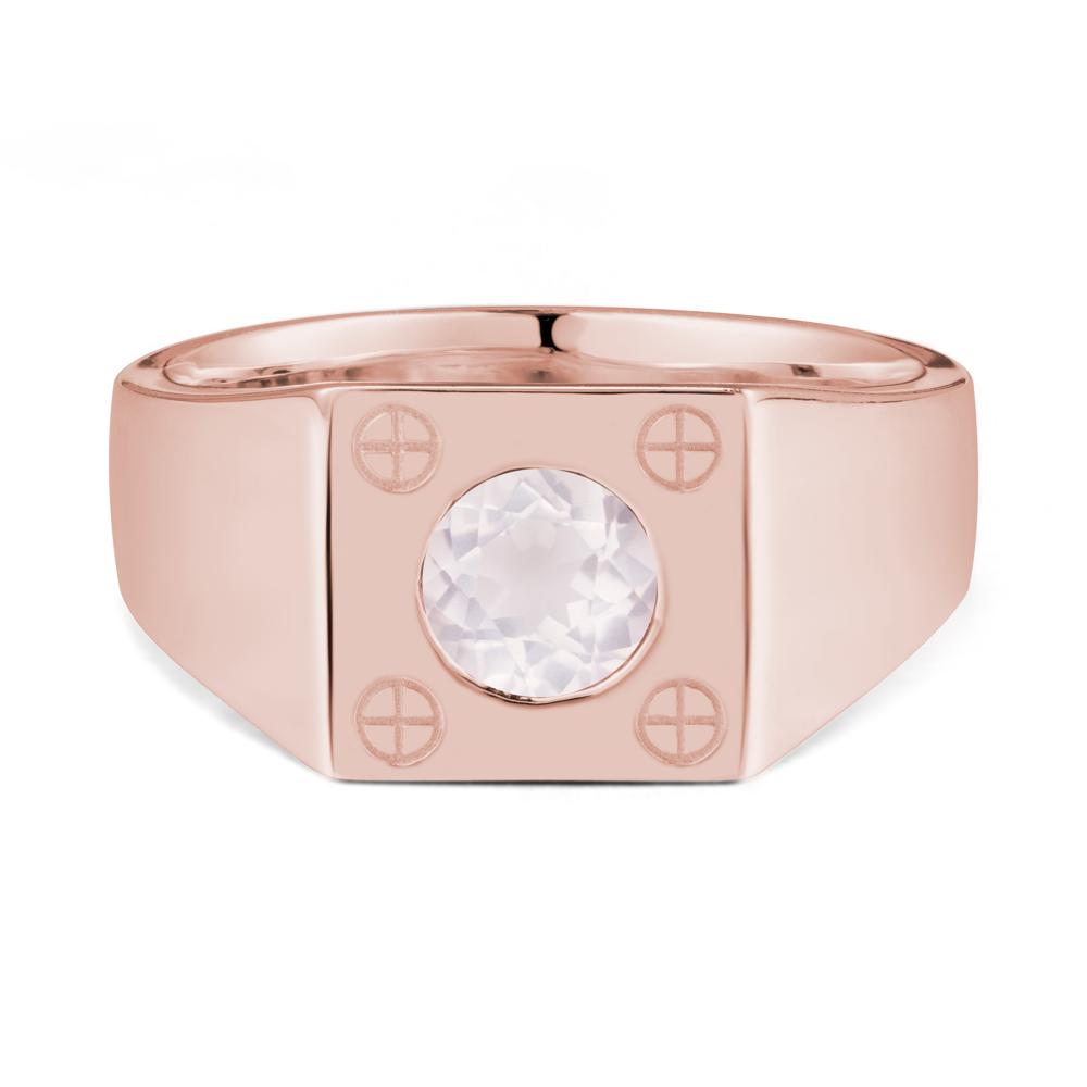 Bezel Setting Round Rose Quartz Ring for Men - LUO Jewelry #metal_18k rose gold