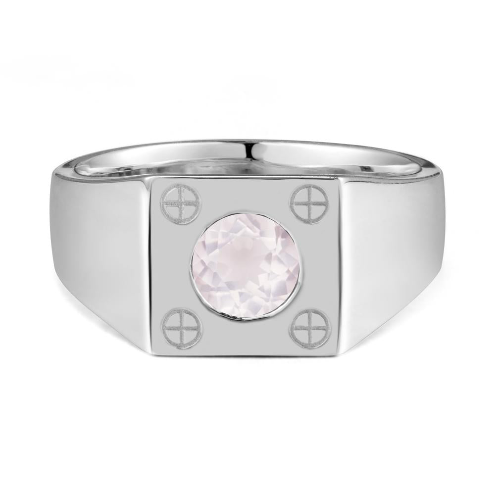 Bezel Setting Round Rose Quartz Ring for Men - LUO Jewelry #metal_18k white gold