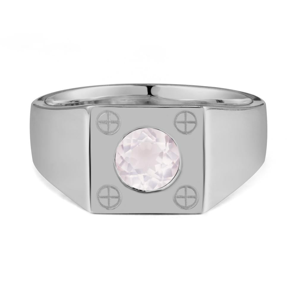 Bezel Setting Round Rose Quartz Ring for Men - LUO Jewelry #metal_platinum