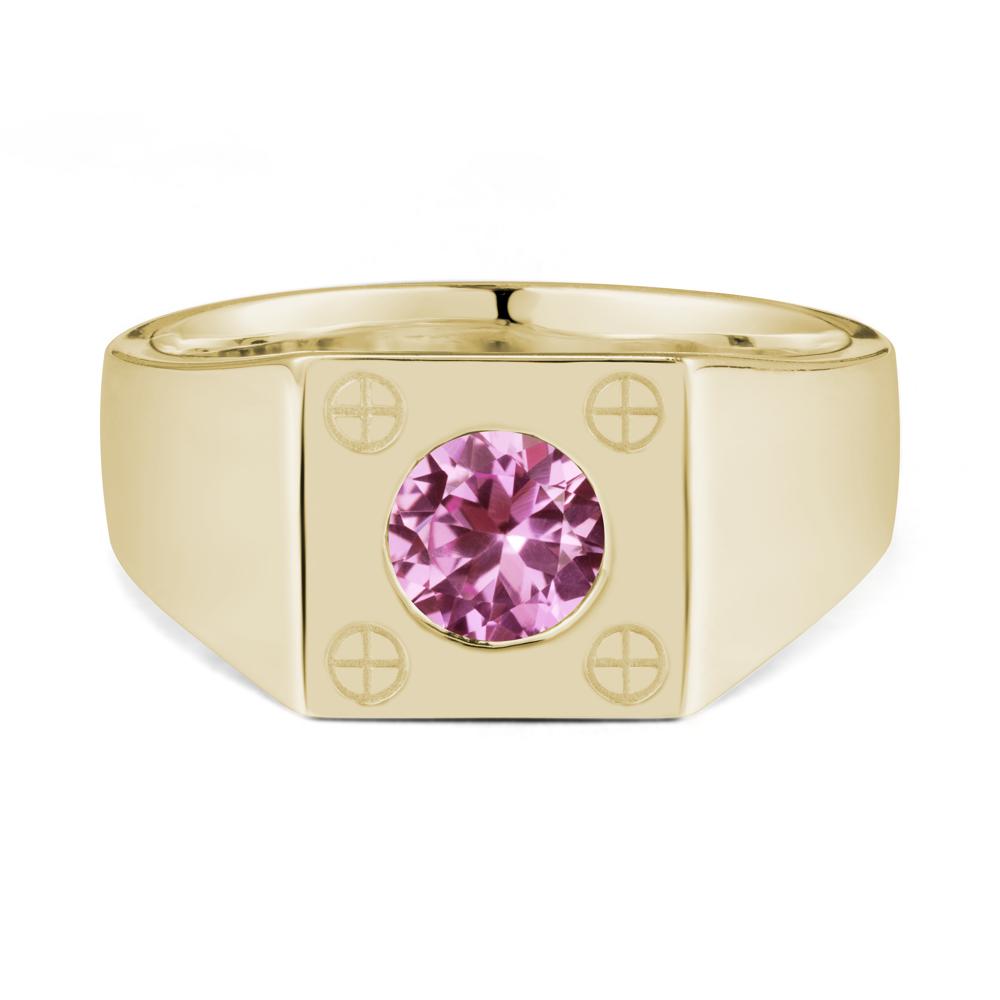 Geometric Wide Band Pink Sapphire Ring - LUO Jewelry #metal_14k yellow gold