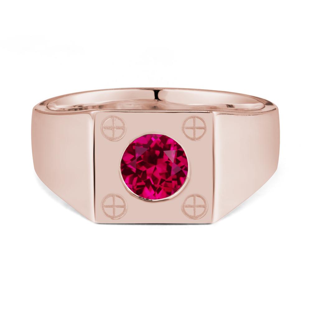 Bezel Setting Round Ruby Ring for Men - LUO Jewelry #metal_14k rose gold
