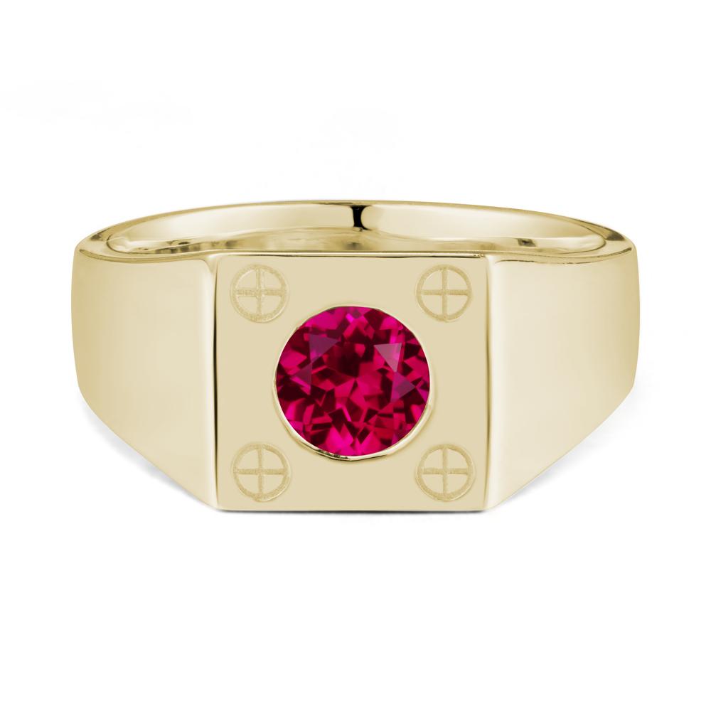 Bezel Setting Round Ruby Ring for Men - LUO Jewelry #metal_14k yellow gold