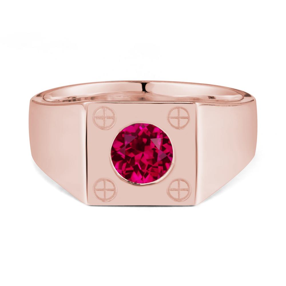 Bezel Setting Round Ruby Ring for Men - LUO Jewelry #metal_18k rose gold