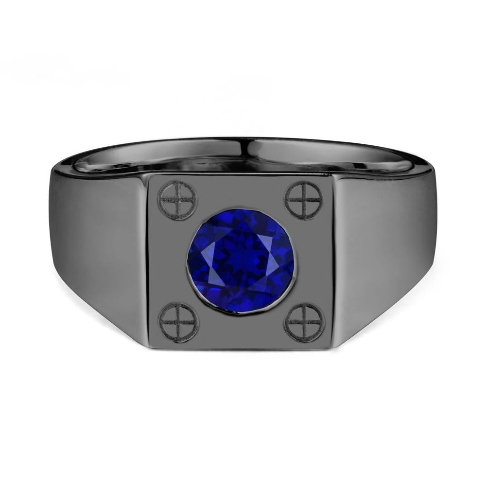 Geometric Wide Band Sapphire Ring - LUO Jewelry #metal_black finish sterling silver