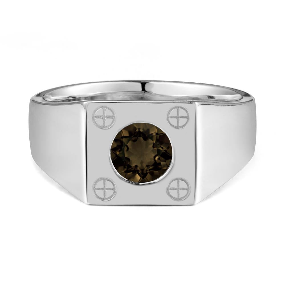 Bezel Setting Round Smoky Quartz Ring for Men - LUO Jewelry #metal_sterling silver