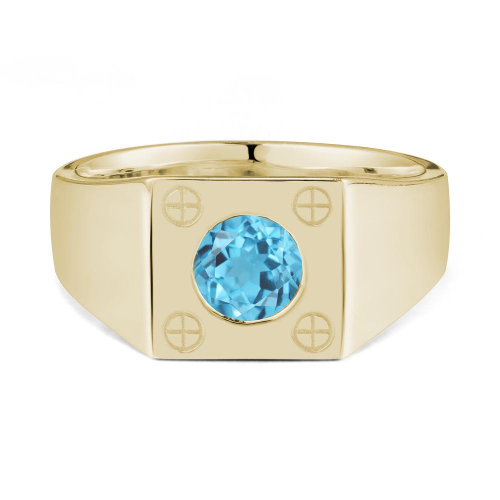 Geometric Wide Band Swiss Blue Topaz Ring - LUO Jewelry #metal_14k yellow gold